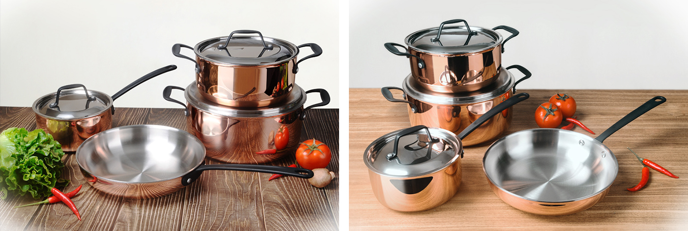 Copper 18/10 Tri-Ply Stainless Steel Cookware Set, 7-Piece, Copper Clad