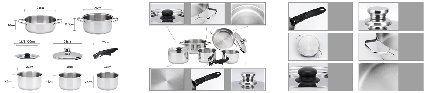Nesting Cookware Set | Made from High Quality Stainless Steel | Dishwasher Safe | Saves Valuable Space | 8-Piece Set