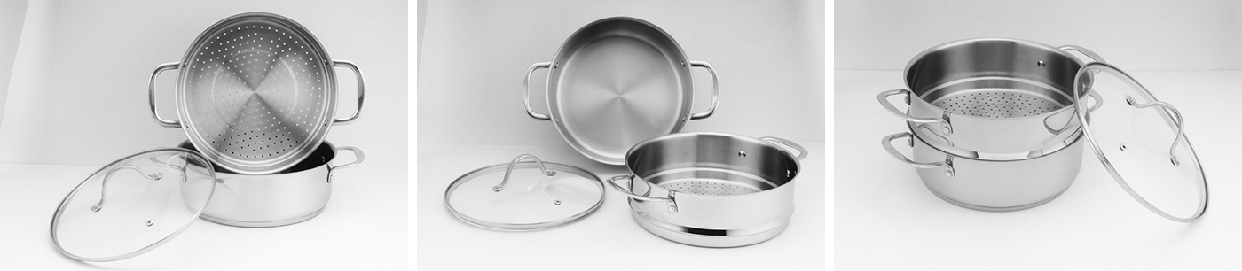 Stainless Steel 3 Piece Steamer Cookware Set