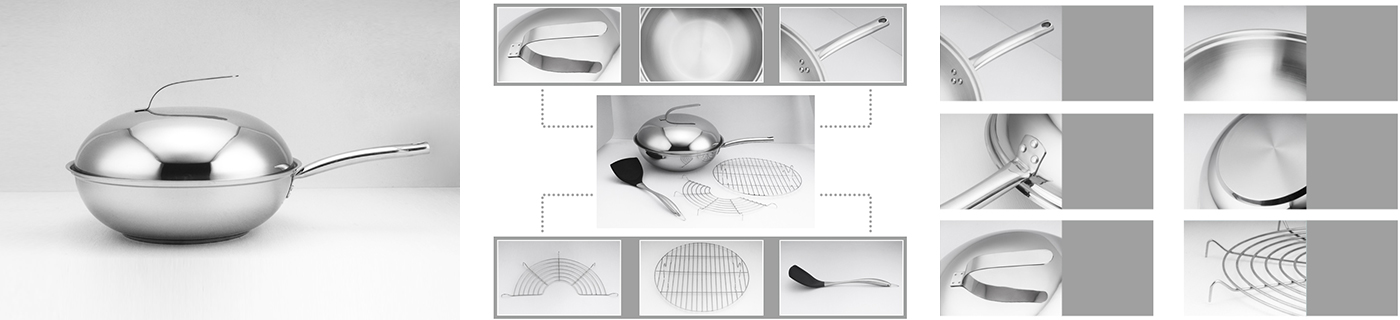 Stainless Steel Wok wth lid, steamer and frying rack