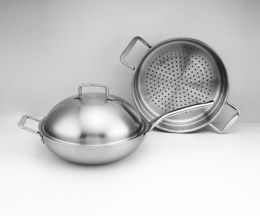 Stainless Steel Wok wth lid, steamer